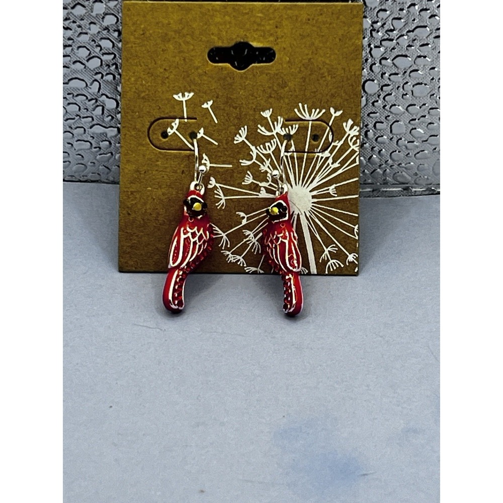 Cardinal Red Bird Decor Round Pendant Earrings Jewelry Fashion Luck Gift Women